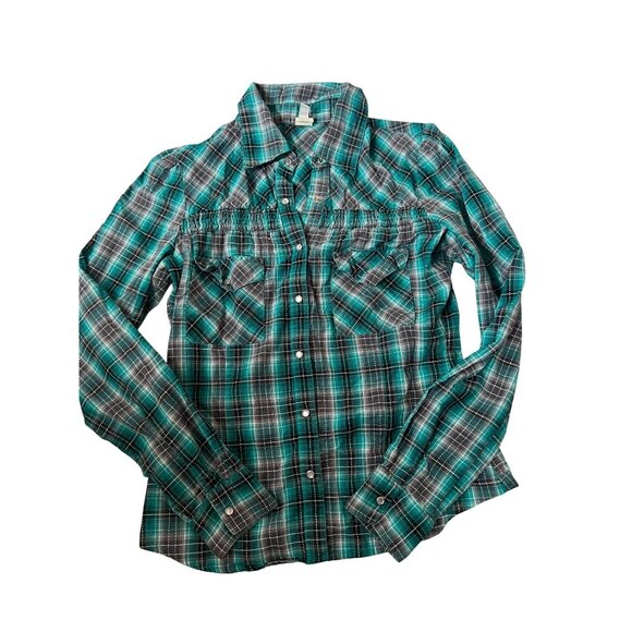 Full Tilt Blue Long Sleeve Plaid Shirt Western Top Women's Size M Snap Buttons - Picture 1 of 5